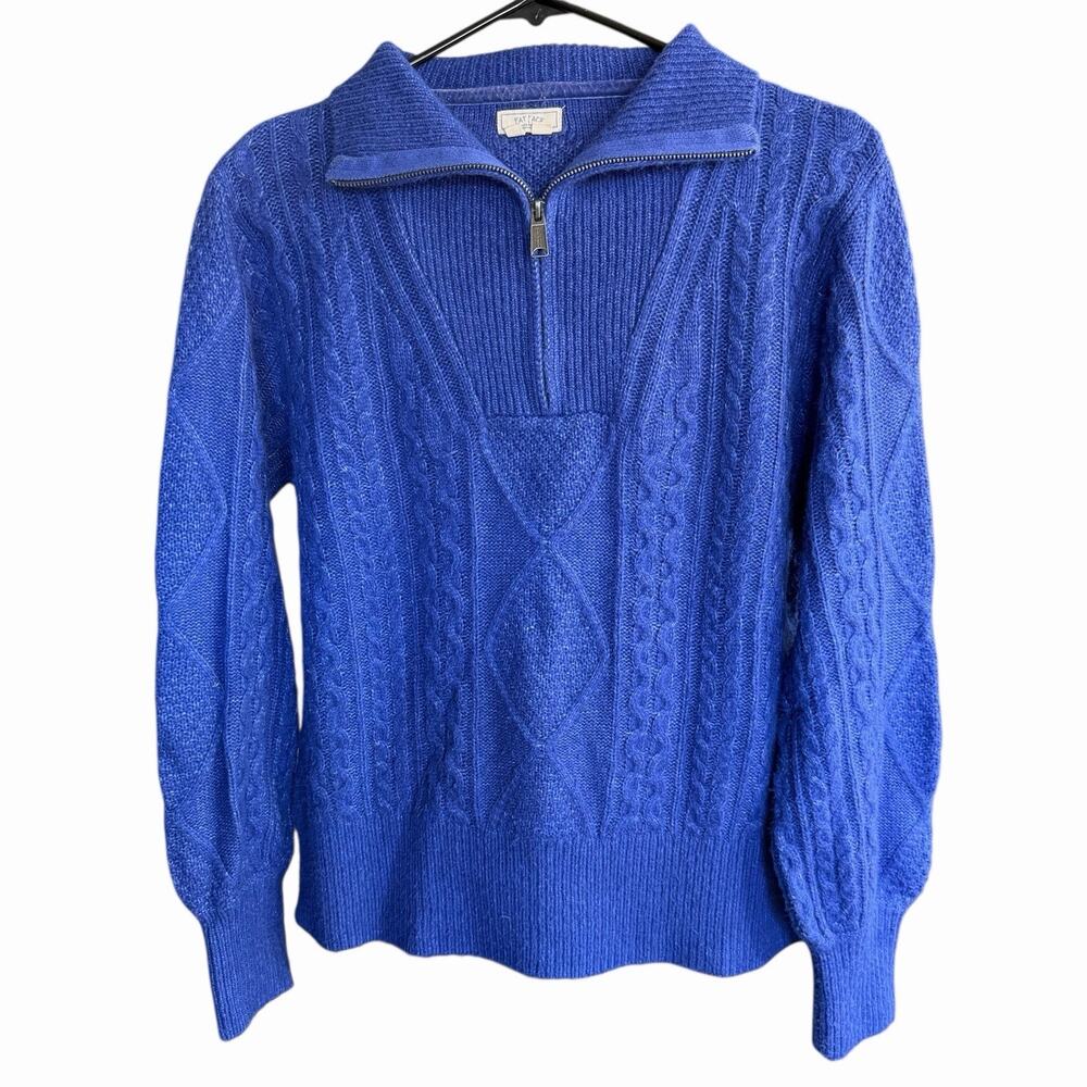 Fat Face Sweater Womens 8 Purple Fisherman Knit Pullover Alpaca Cableknit Preppy